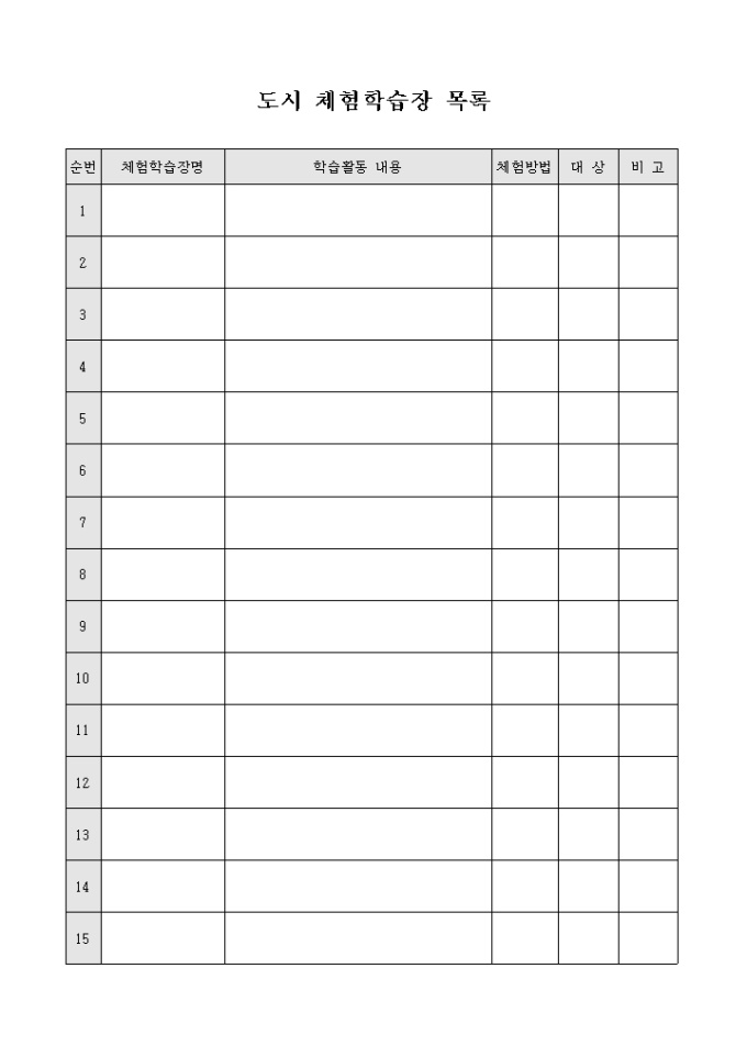 도시 체험학습장 목록 미리보기