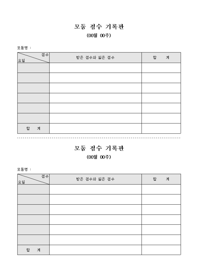 모둠 점수 기록판(주간) 미리보기