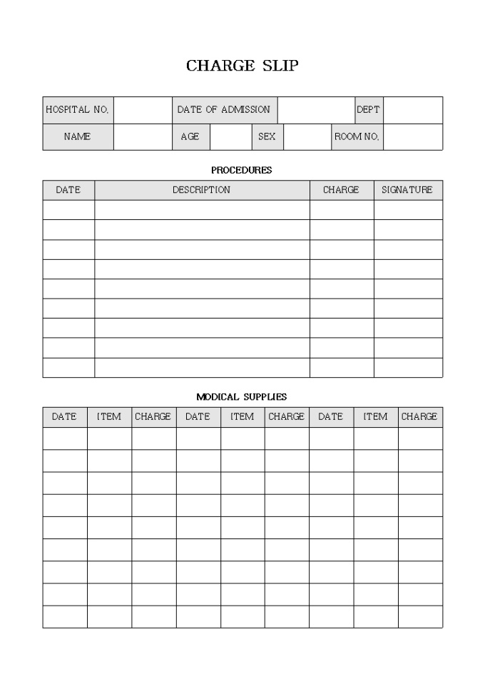 병원 차트(CHARGE SLIP) 미리보기
