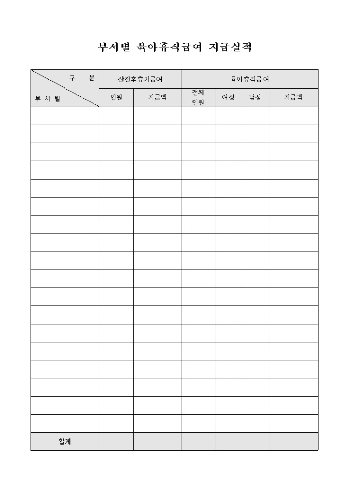 부서별 육아 휴직 급여 지급 실적표 미리보기