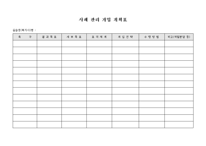 사례 관리 개입 계획표 미리보기