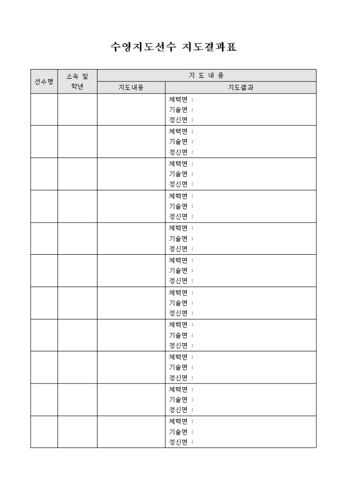 수영 선수 지도 결과표 미리보기