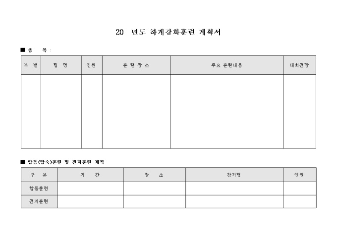 스키 하계 강화 훈련 계획서 미리보기