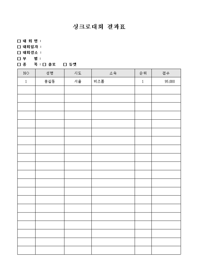 싱크로 대회 결과표 미리보기