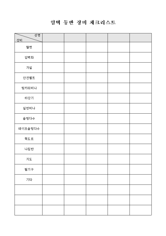 암벽 등반 장비 체크리스트 미리보기