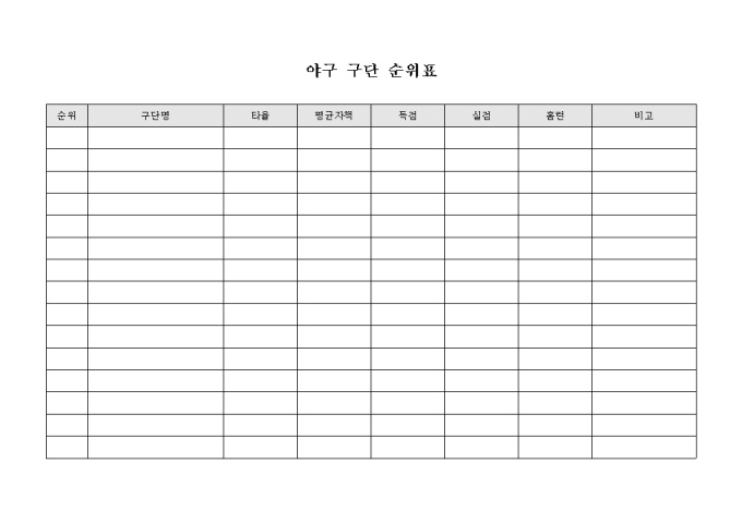 야구 구단 순위표 미리보기