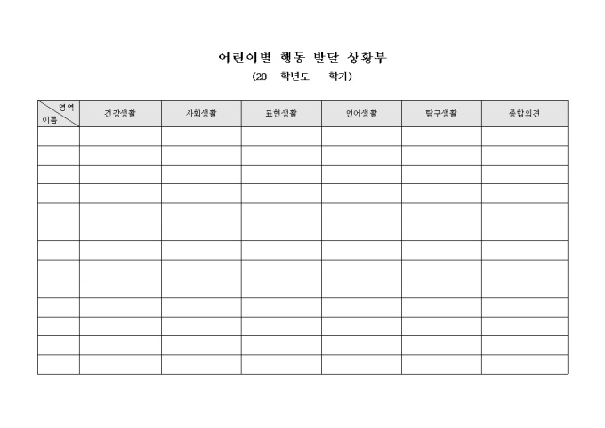 어린이별 행동 발달 상황부(학기별) 미리보기