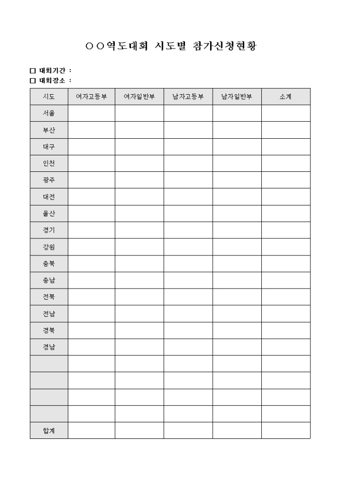 역도 대회 시도별 참가 신청 현황 미리보기