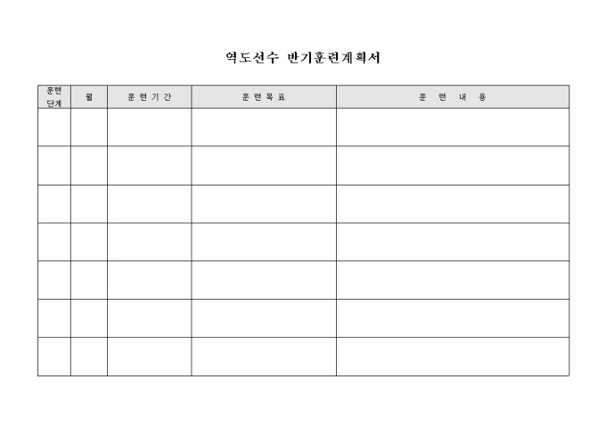 역도 선수 반기 훈련 계획서 미리보기