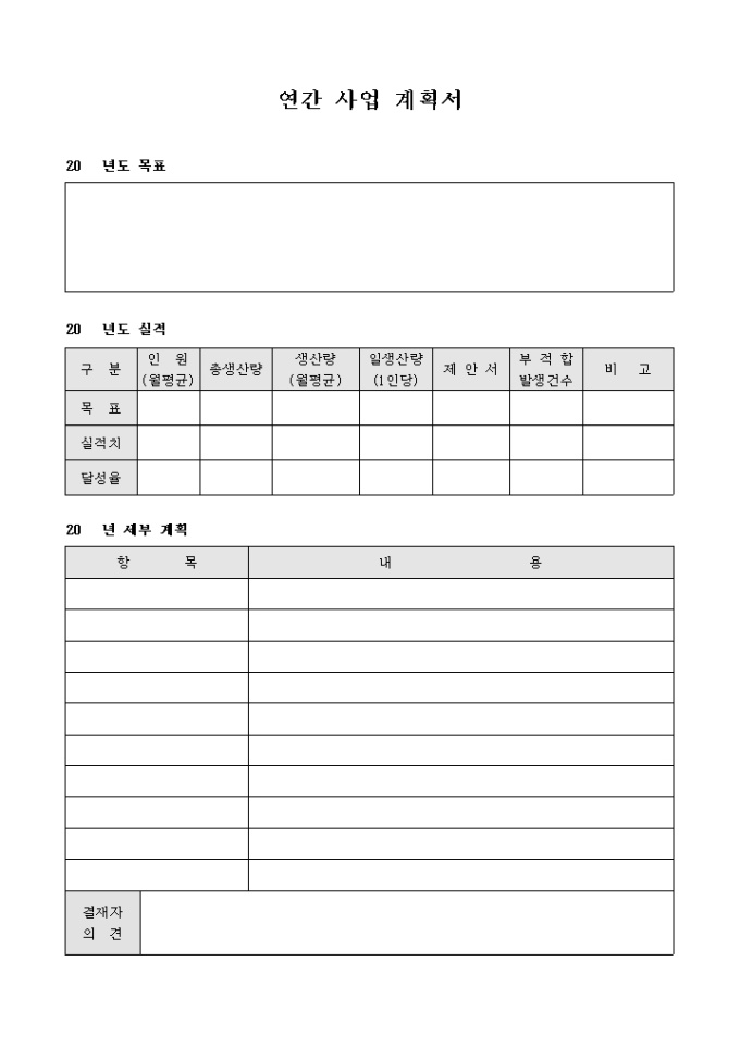 연간 사업계획서(목표·실적·계획) 미리보기