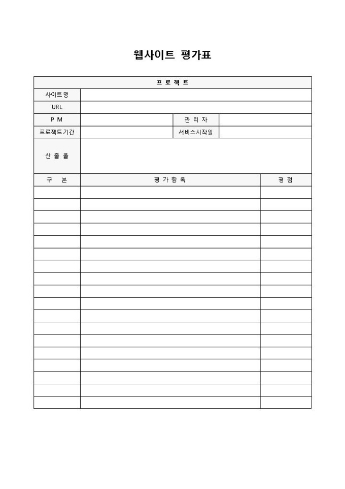 웹사이트 평가표 미리보기