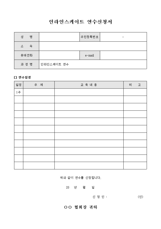 인라인 스케이트 연수 신청서 미리보기