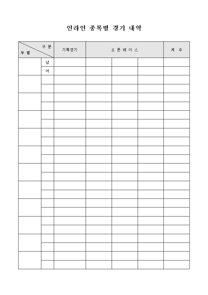 인라인 종목별 경기 내역 미리보기