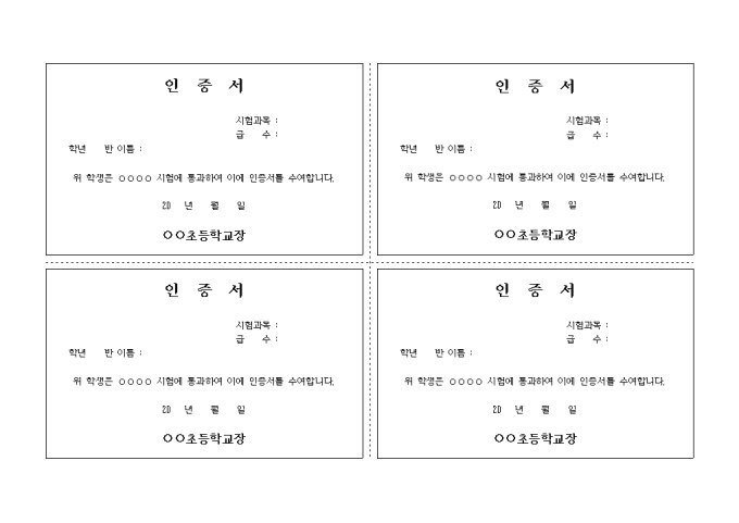 인증서(시험통과) 미리보기