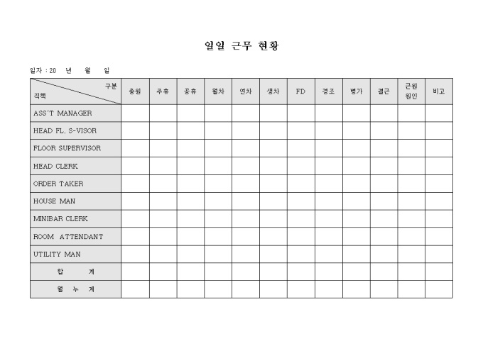 일일 근무 현황(호텔) 미리보기