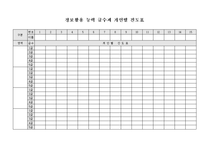 정보활용 능력 급수제 개인별 진도표 미리보기
