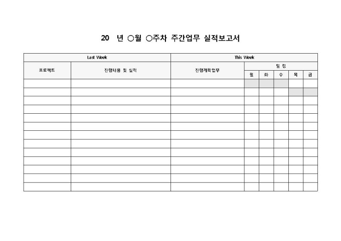 주간업무 실적보고서 미리보기
