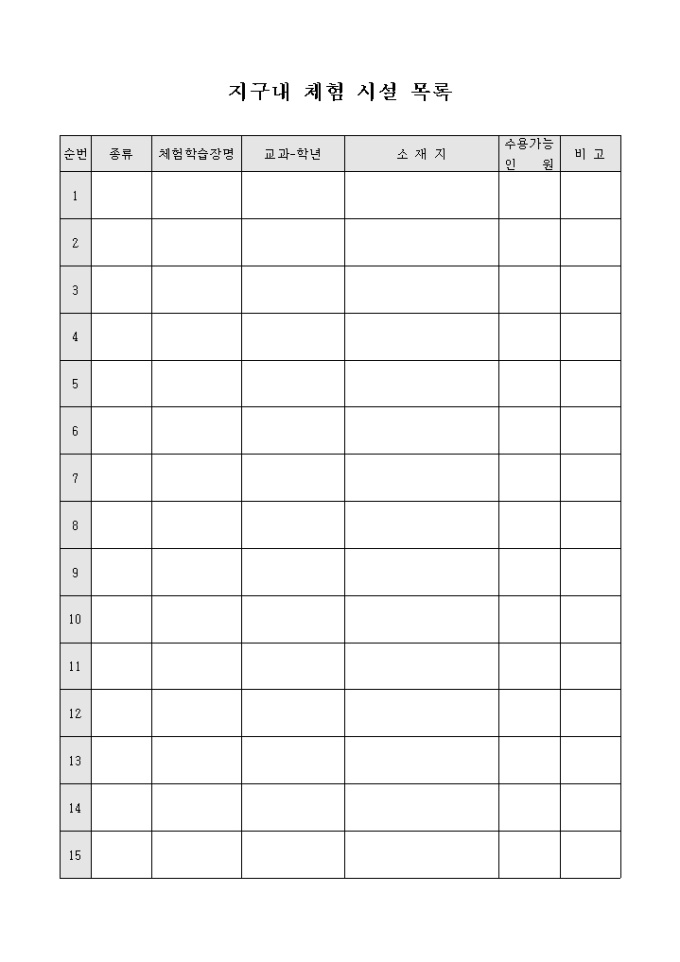 지구내 체험 시설 목록 미리보기