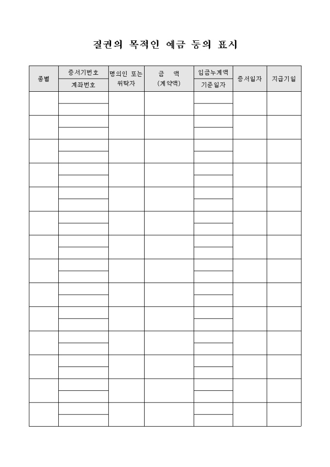 질권의 목적인 예금표시 미리보기