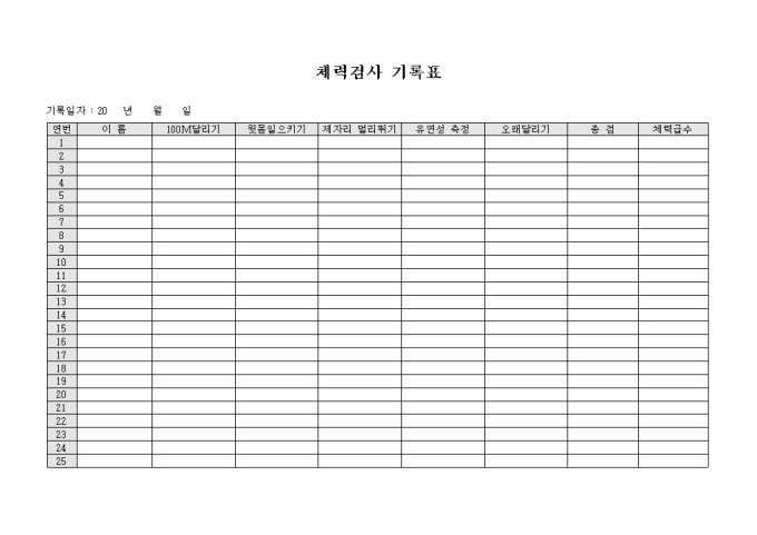 체력검사 기록표 미리보기