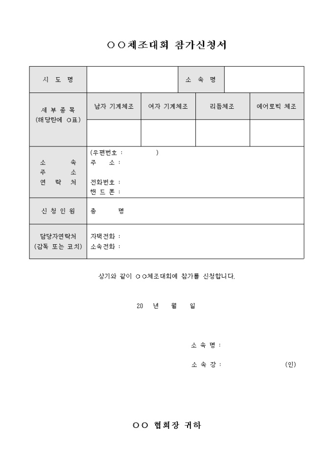 체조 대회 참가 신청서 미리보기