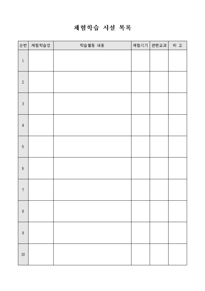 체험학습 시설 목록 미리보기