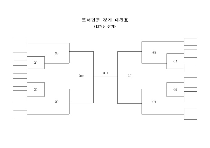 토너먼트 경기 대진표(12개팀 참가) 미리보기