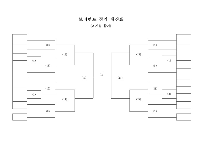 토너먼트 경기 대진표(20개팀 참가) 미리보기