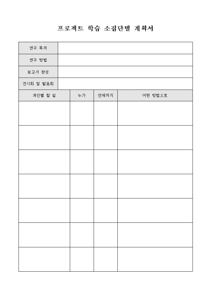프로젝트 학습 소집단별 계획서 미리보기