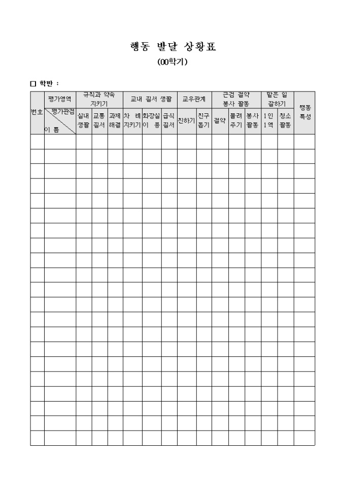 학기별 행동 발달 상황표 미리보기