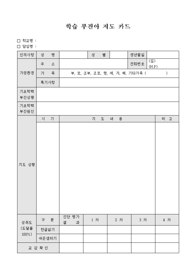 학습 부진아 지도 카드 미리보기