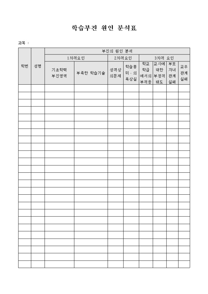 학습부진 원인 분석표 미리보기