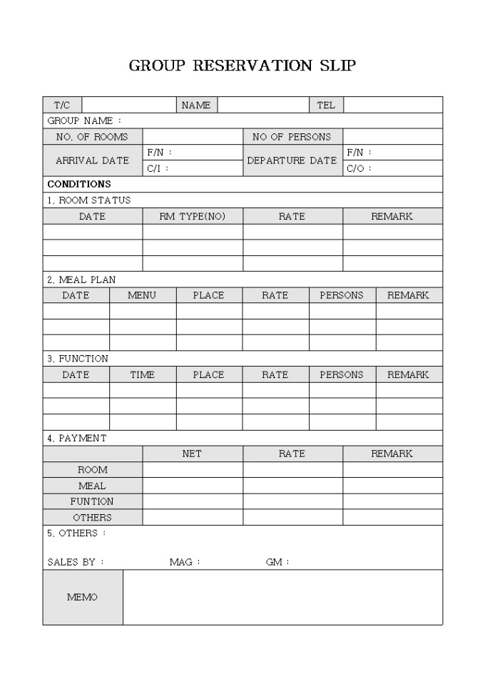 GROUP RESERVATION SLIP 미리보기