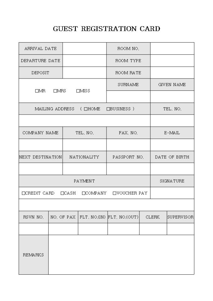 GUEST REGISTRATION CARD 미리보기