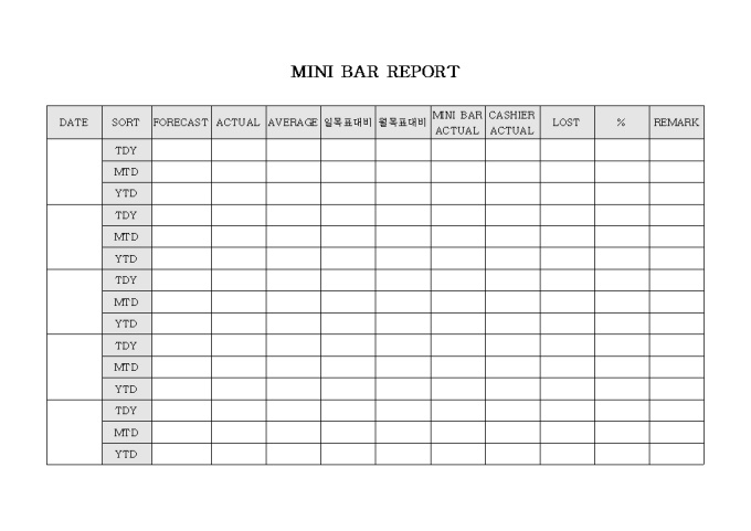 MINI BAR REPORT 미리보기