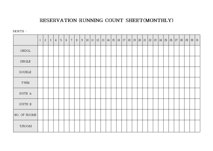 RESERVATION RUNNING COUNT SHEET(MONTHLY) 미리보기