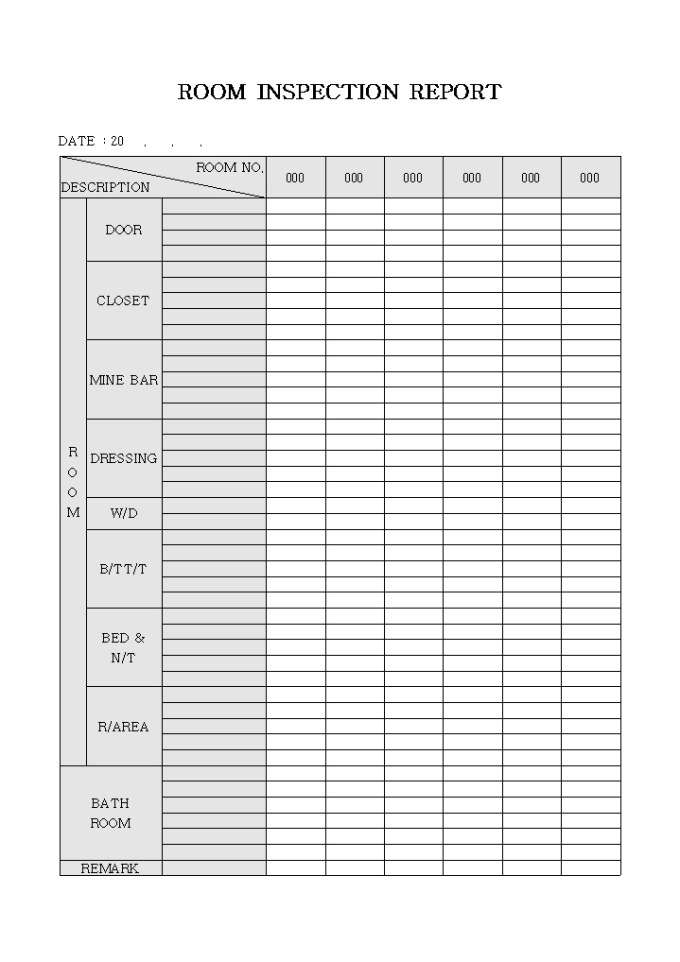 ROOM INSPECTION REPORT(객실별) 미리보기