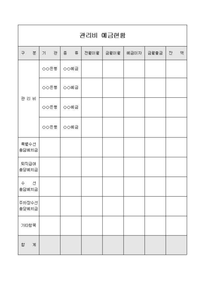 관리비예금현황표 미리보기
