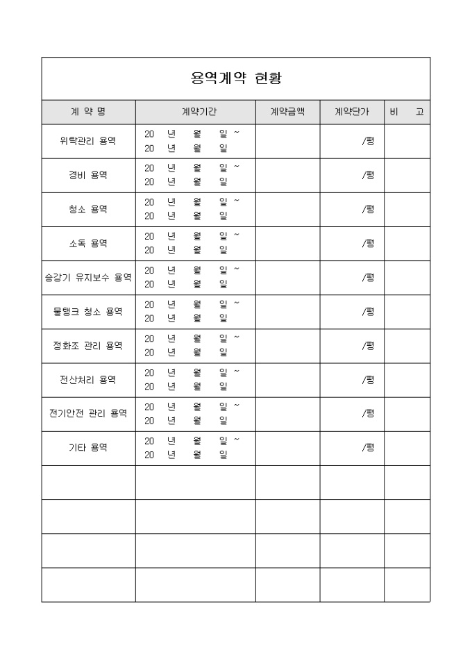 계약현황표(아파트 용역) 미리보기