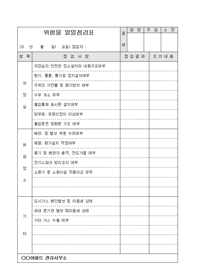 일일점검표(아파트 위험물) 미리보기