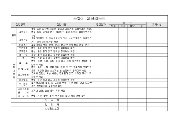 안전점검 체크리스트(아파트 소화기) 미리보기