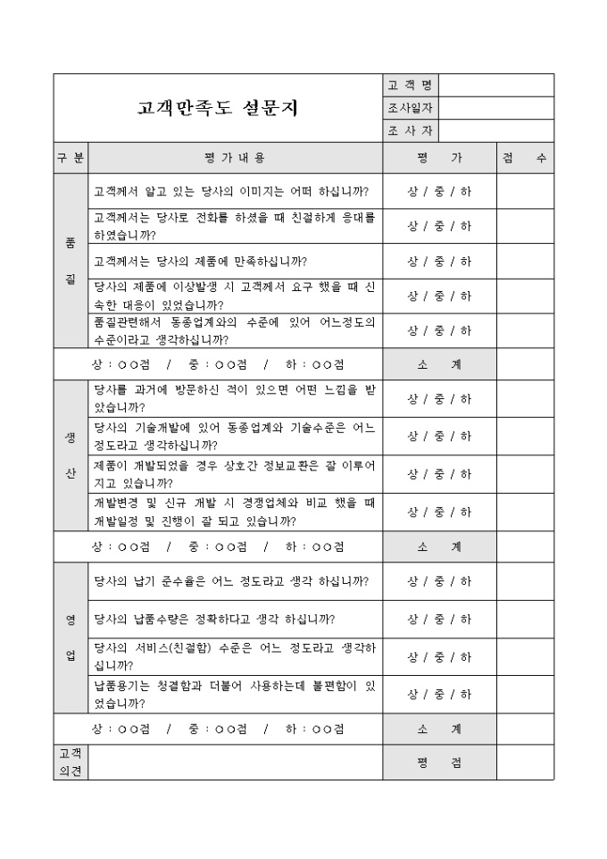 설문지(고객만족도) 미리보기