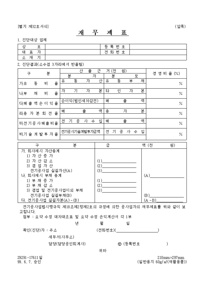 재무제표, 요약수정(대차대조표/손익계산서) 미리보기