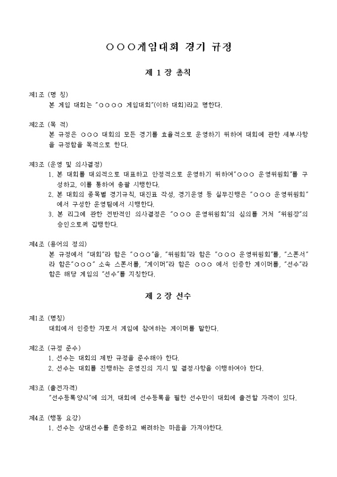 게임대회 경기 규정 미리보기