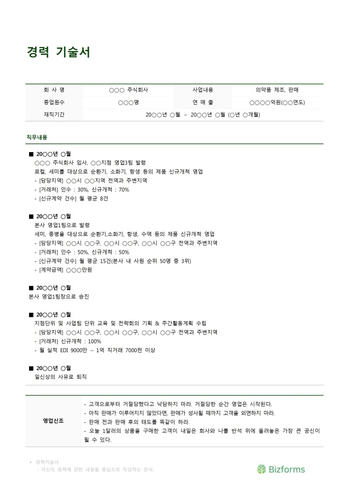 경력기술서(영업) 미리보기