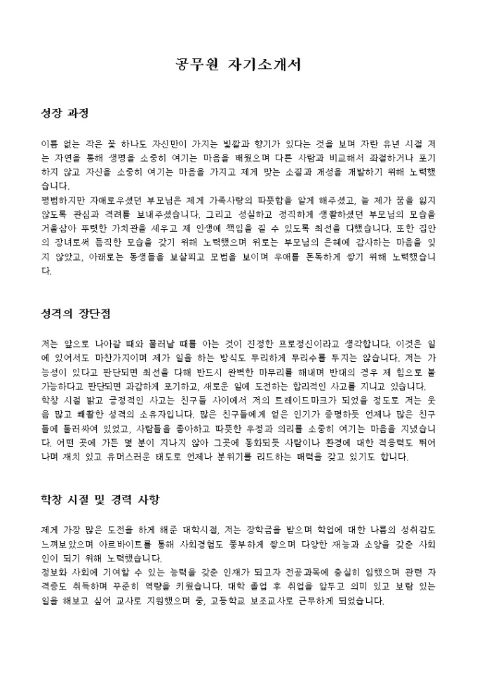 공무원 자기소개서 미리보기