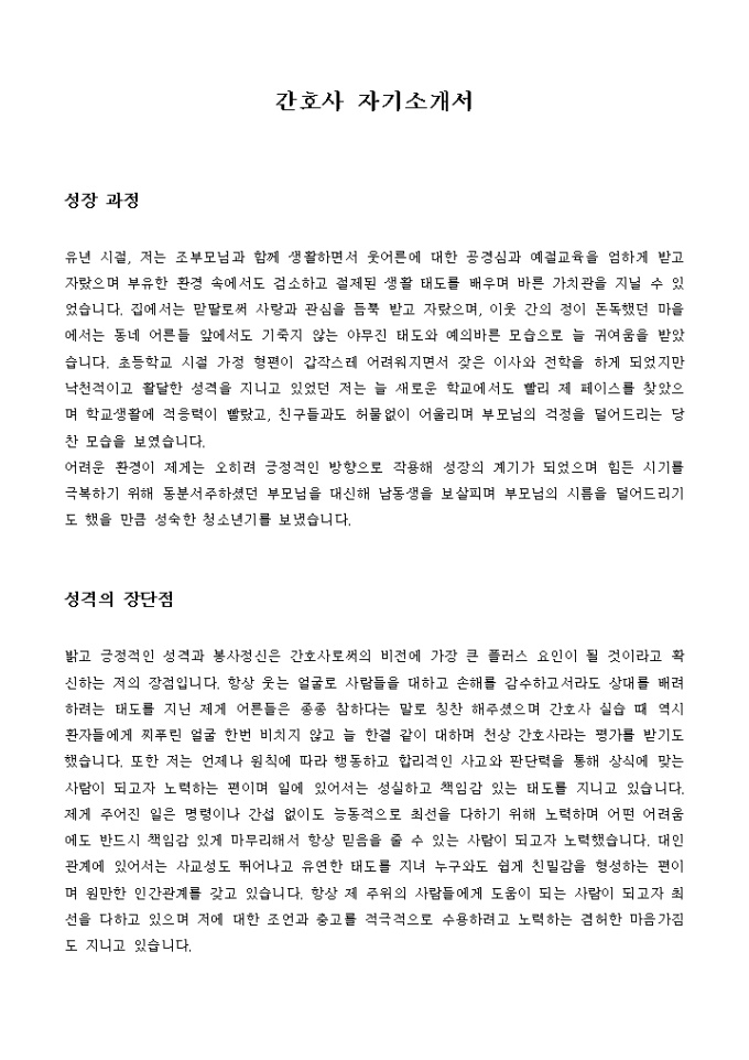 간호사 자기소개서 미리보기