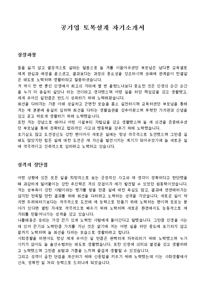 공기업 토목설계 자기소개서 미리보기