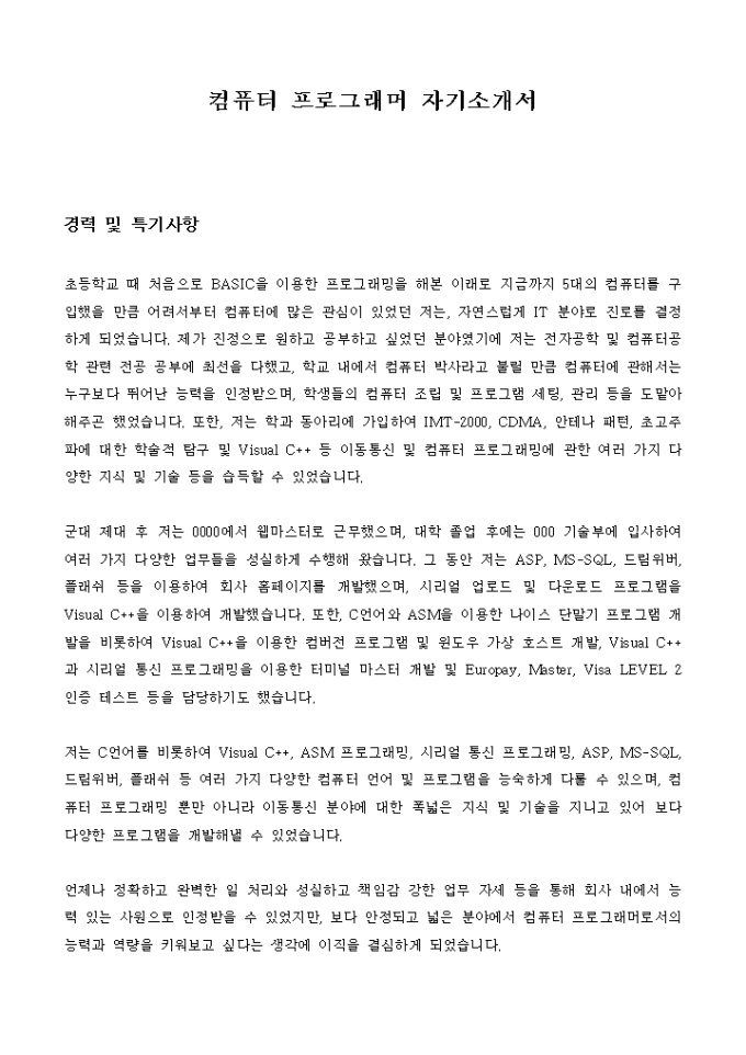 컴퓨터 프로그래머 자기소개서 미리보기