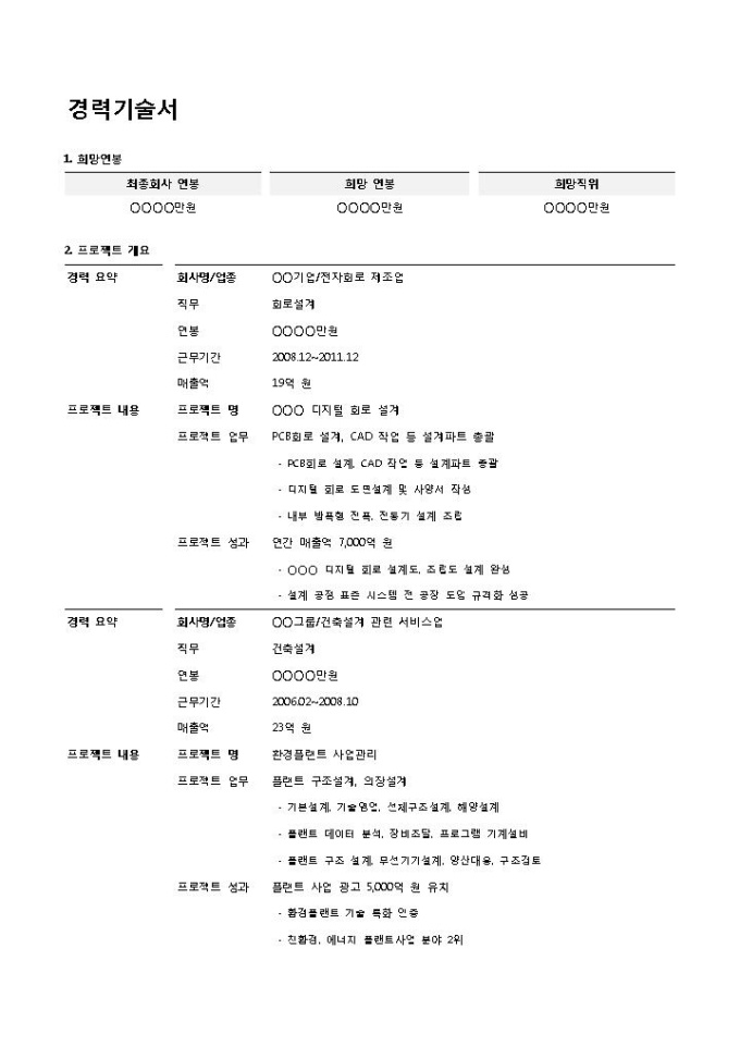 경력기술서(설계) 미리보기